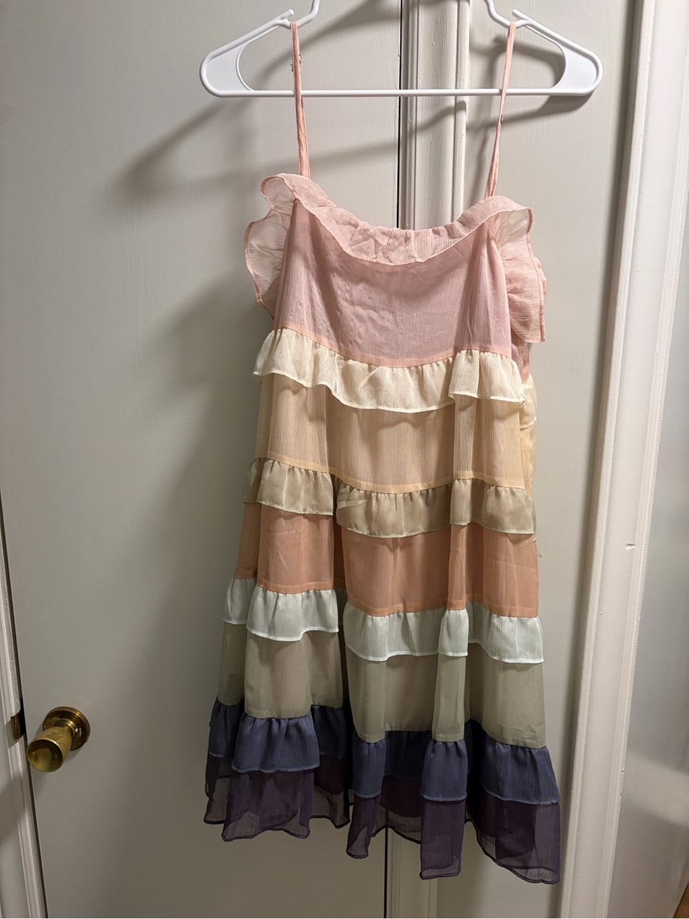 Vestique Layered Ruffle Sundress in Blush and Neutral Tones